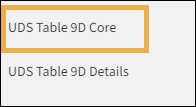 Report menu with UDS Table 9D Core with yellow highlight box around it.